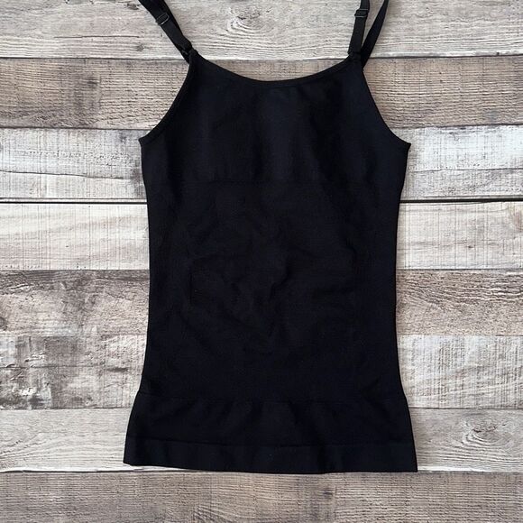 NWOT Empetur Black Nylon Spandex Adjustable Spaghetti Strap Compression Tank | S - Picture 3 of 3